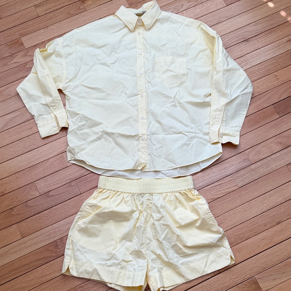 LMND / Light Yellow long sleeve Button-Up Shirt & Shorts Set - Cotton - Small